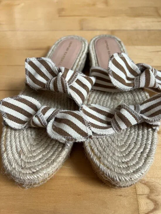 Loeffler Randall Daisy Platform Espadrille Sandal Womens 38/ US 8 Striped Bow - Picture 2 of 7